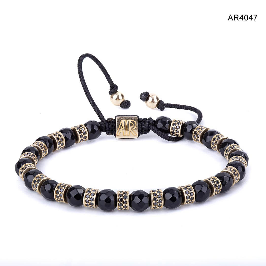 AR4047 bratara aur cu snur si pietre semipretioase onix ARJewels